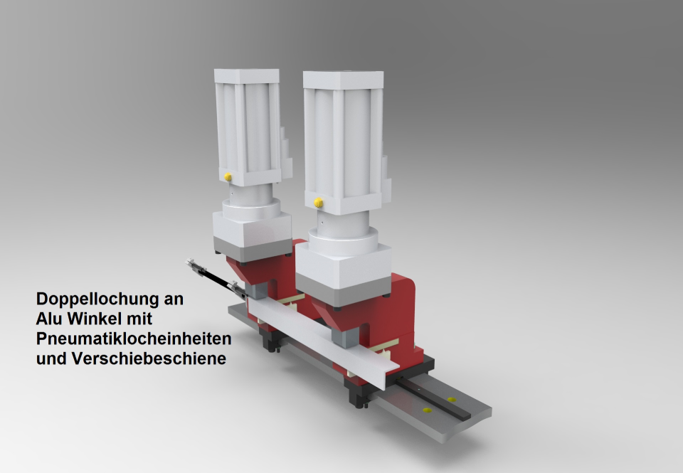 Doppellochung an Alu-Winkel mit Pneumatiklocheinheit